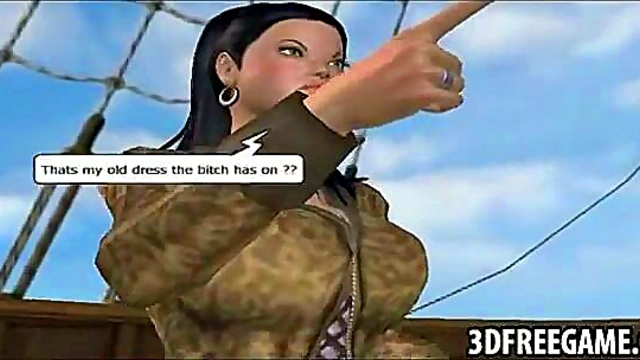 Hot 3D Pirate Prisoner Gives Deep Throat Blowjob On Ship Deck