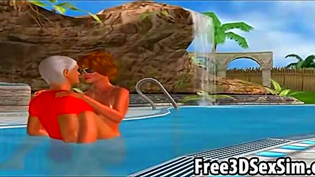 Foxy 3D Cartoon Hottie Sucks & Fucks Hard In The Pool Outdoor Hentai Fun