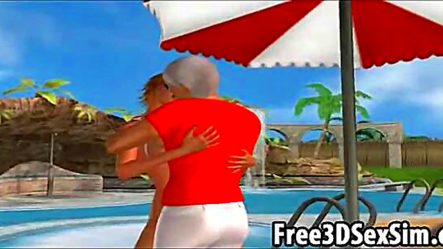 Foxy 3D Cartoon Hottie Sucks & Fucks Hard In The Pool Outdoor Hentai Fun