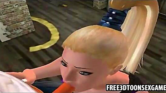 Spunky Teen Babe Gives Blowjob In 3D Cartoon Game Anime Adventure