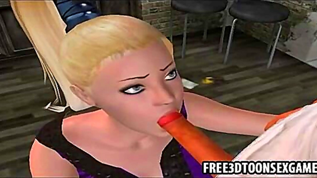 Spunky Teen Babe Gives Blowjob In 3D Cartoon Game Anime Adventure