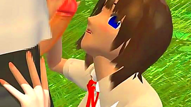 Busty Anime Slut Sucks Dick Outdoors for Hardcore Hentai Fun