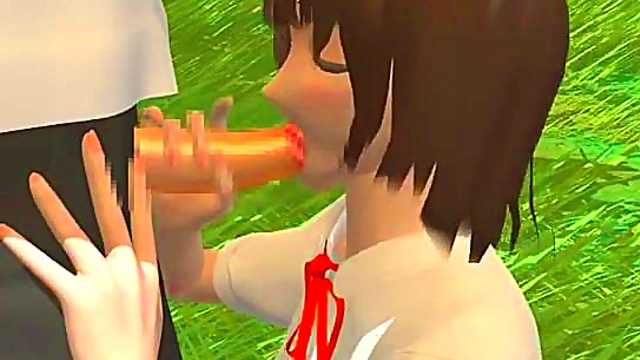 Busty Anime Slut Sucks Dick Outdoors for Hardcore Hentai Fun