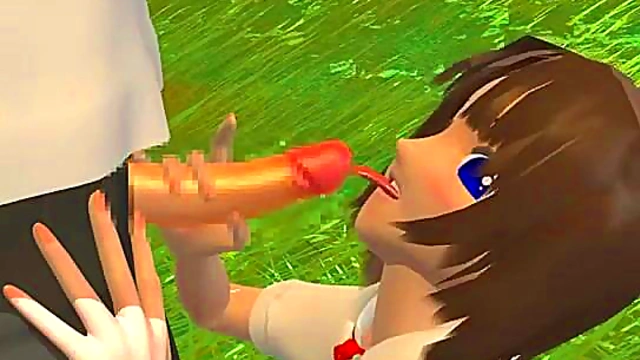 Busty Anime Slut Sucks Dick Outdoors for Hardcore Hentai Fun