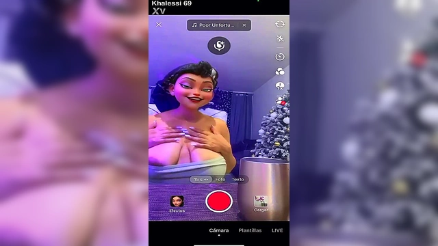 Busty Latina Cyber-Girl Shows Off Massive Natural Tits in 3D Anime Filters