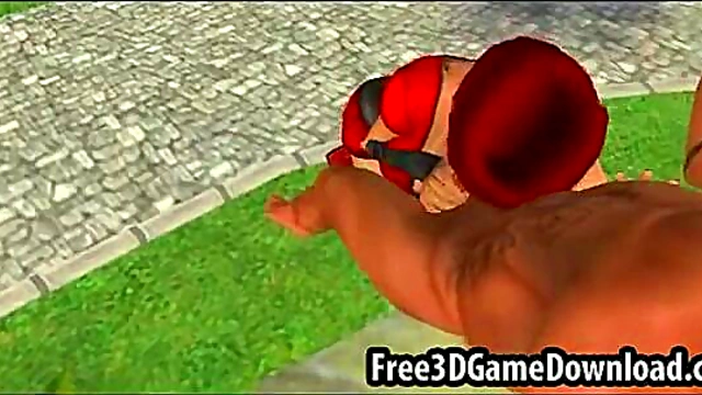 Sexy 3D Cartoon Babe in Red Dress Gives Intense Blowjob