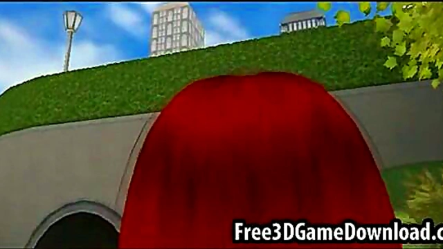 Sexy 3D Cartoon Babe in Red Dress Gives Intense Blowjob