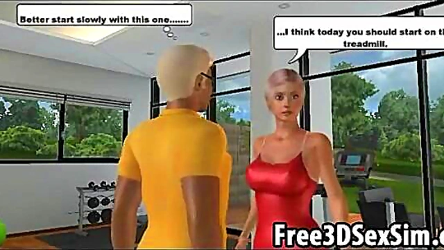 Sexy 3D Babe Motivates Stud To Work Out In Anime Softcore Action