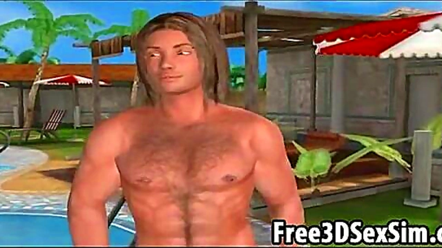 Two Sexy 3D Cartoon Babes Share Stud's Hard Dick In Wild Group Action