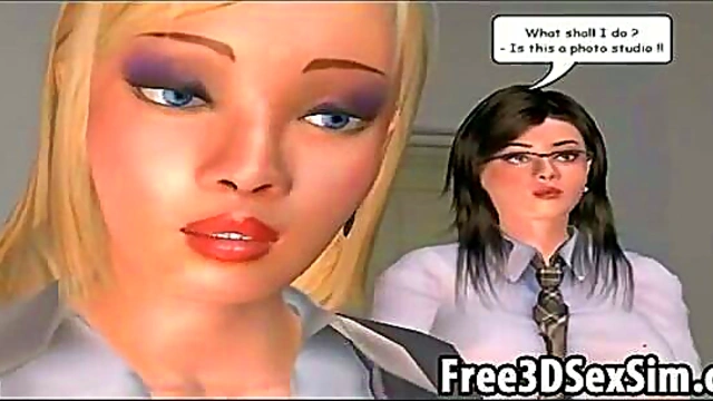 Two Sexy 3D Cartoon Babes Share Stud's Hard Dick In Wild Group Action