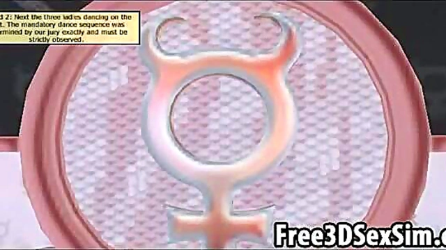 Steamy Striptease Show by Foxy 3D Cartoon Hotties in Group Hentai Action