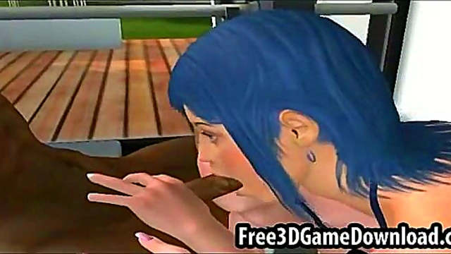 Huge Dick 3D Cartoon Dude Gets Sucked By Teen Babe In Hot Anime Threesome