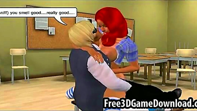 Teen Game Characters Bang Hard in Classroom kako 3D Anime Hentai Adventure