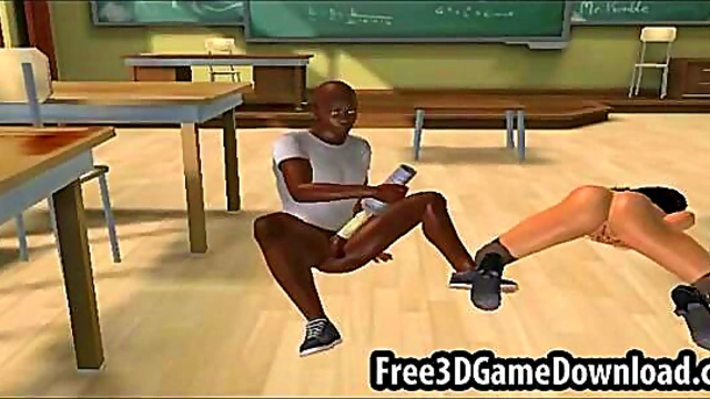 Sexy 3D Cartoon Babe With Big Boobs Enjoys Dildo Fun In Class