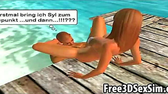 3D Babe Gets Licked While Friend Sucks Cock Outdoors