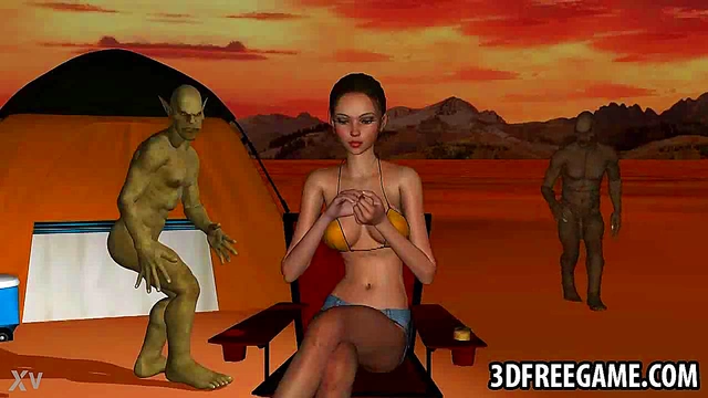 3D Babe Gets Double Teamed By Goblins Outdoors For Bizarre Anime Fun