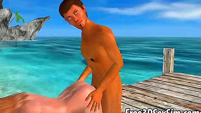 Blonde Babe Gets Double Teamed Hardcore On The Beach In 3D Anime Action