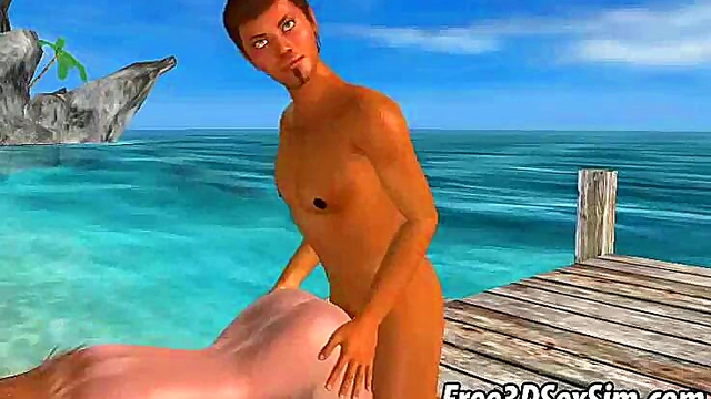 Blonde Babe Gets Double Teamed Hardcore On The Beach In 3D Anime Action