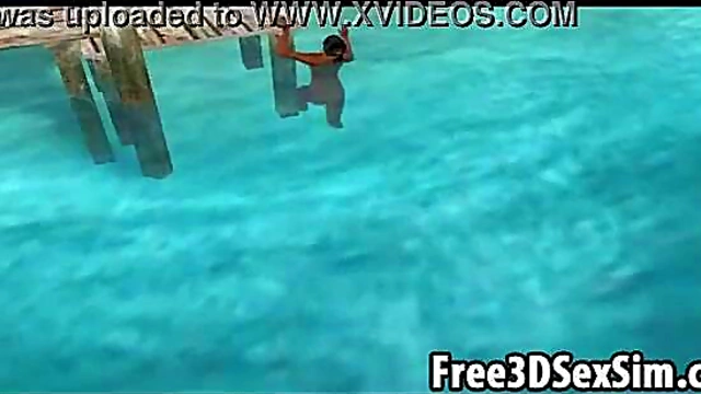 Sexy Ebony Cartoon Honey Goes Skinny Dipping Outdoors