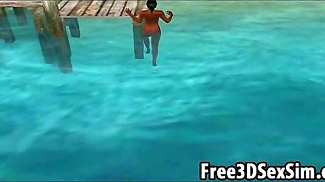 Sexy Ebony Cartoon Honey Goes Skinny Dipping Outdoors