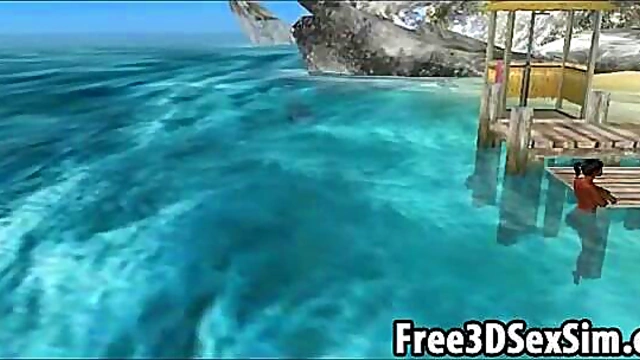 Sexy Ebony Cartoon Honey Goes Skinny Dipping Outdoors