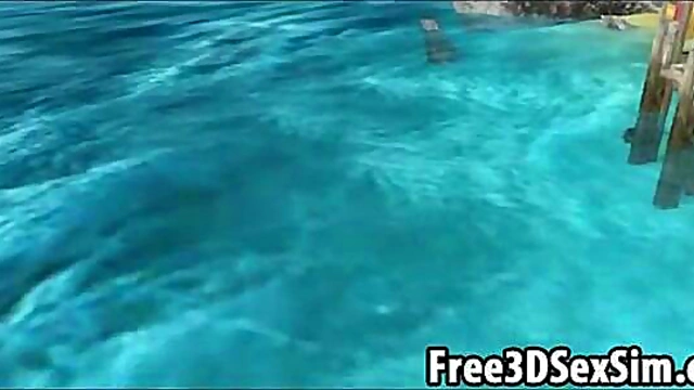 Sexy Ebony Cartoon Honey Goes Skinny Dipping Outdoors