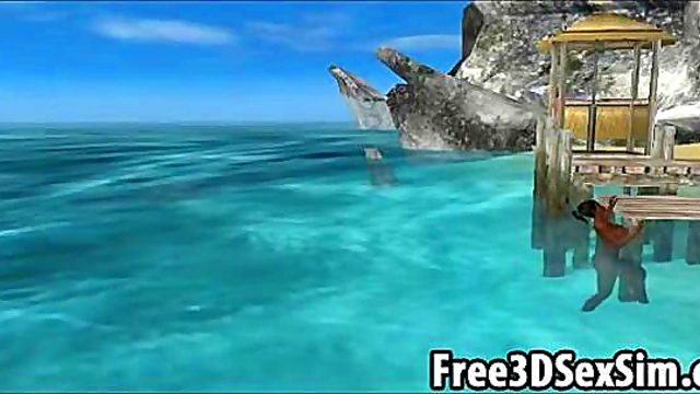 Sexy Ebony Cartoon Honey Goes Skinny Dipping Outdoors