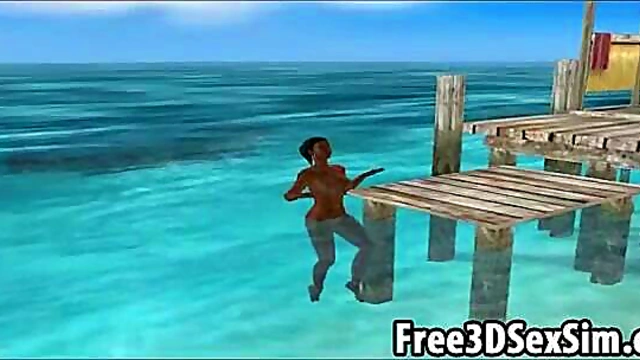 Sexy Ebony Cartoon Honey Goes Skinny Dipping Outdoors