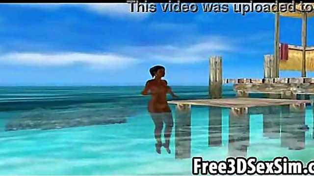 Sexy Ebony Cartoon Honey Goes Skinny Dipping Outdoors