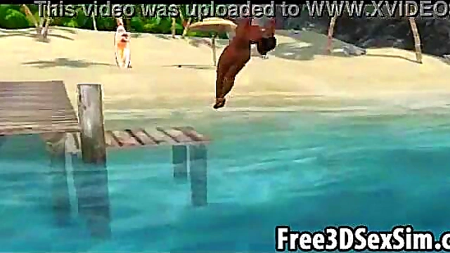 Sexy Ebony Cartoon Honey Goes Skinny Dipping Outdoors