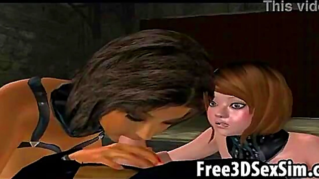 Sexy 3D Cartoon Brunettes Take Turns Sucking Cock In Group Blowjob Scene