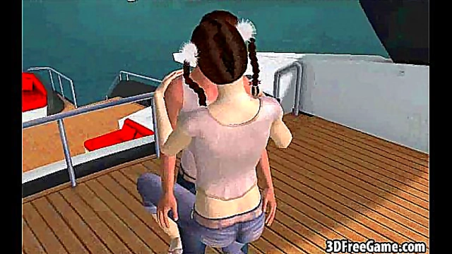 Pale 3D Brunette Babe Sucks Hard Rock Cock Outdoors