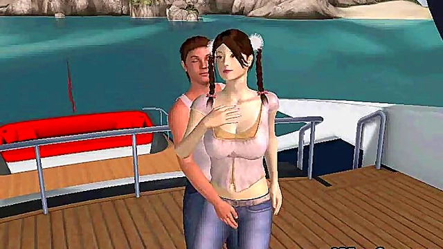 Pale 3D Brunette Babe Sucks Hard Rock Cock Outdoors