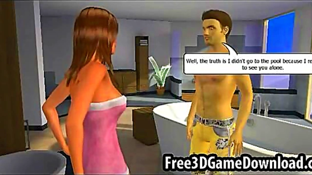 Beautiful 3D Cartoon Babe With Long Brown Hair Gets Touched And Teased