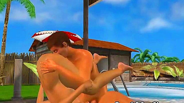 Hot 3D Brunette Babe Sucks Dick and Fucks Hard By the Pool