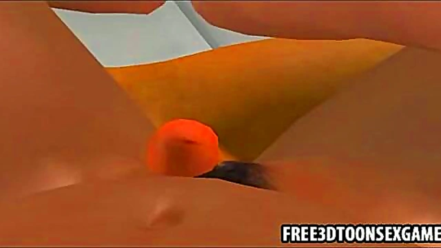 Stylish 3D Cartoon Teen Babe Enjoying Double Pleasure Blowjob Threesome