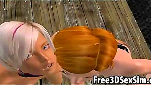 Redhead Cartoon Babe Gets Double Teamed Hardcore In Sexy 3D Anime Action