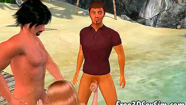 Blonde Babe Gets Double Teamed Hardcore On The Beach In Yummy 3D Anime Action