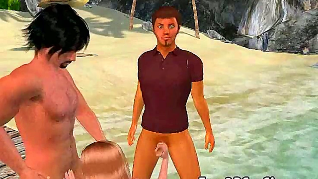 Blonde Babe Gets Double Teamed Hardcore On The Beach In Yummy 3D Anime Action