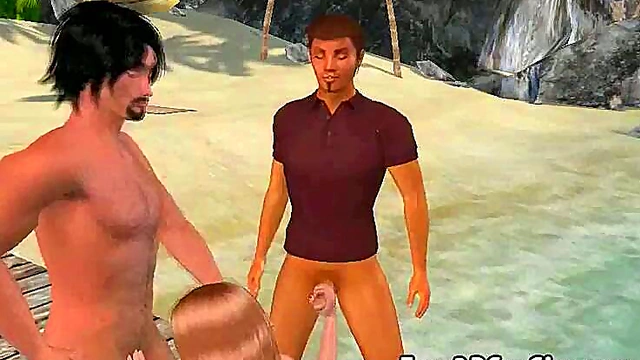 Blonde Babe Gets Double Teamed Hardcore On The Beach In Yummy 3D Anime Action