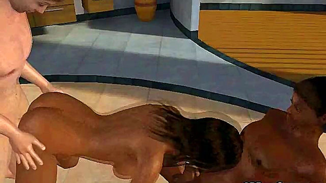 Ebony Cartoon Honey Gets Double Teamed Hardcore In Tasty 3D Anime Adventure