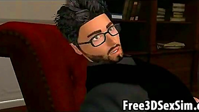 Sexy 3D Brunette Babe in Glasses Sucks Dick for Hardcore Blowjob Fun