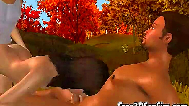 Double Teamed 3D Babe Gets Wild Outdoor Hardcore Action