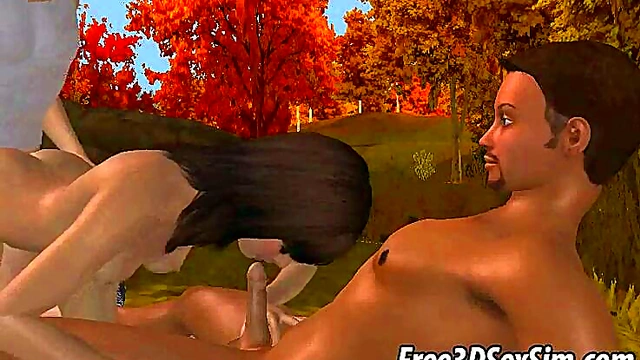 Double Teamed 3D Babe Gets Wild Outdoor Hardcore Action