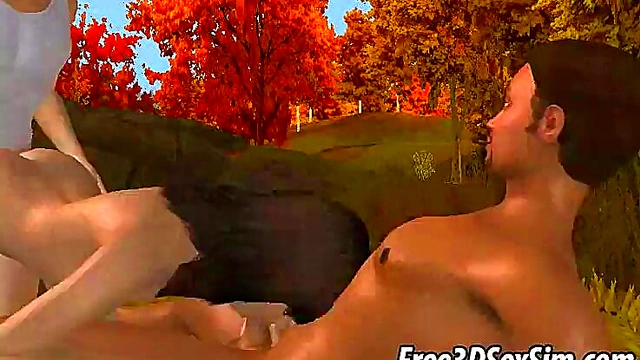 Double Teamed 3D Babe Gets Wild Outdoor Hardcore Action