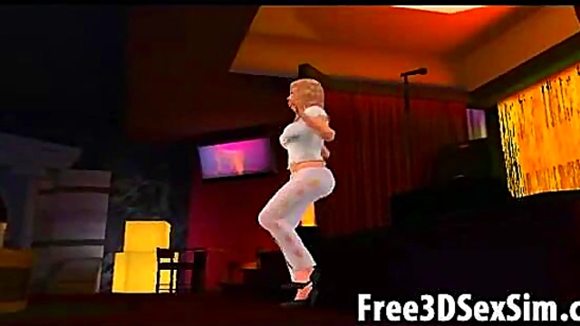 Busty Blonde 3D Cartoon Babe Dances Seductively With Big Tits On Display