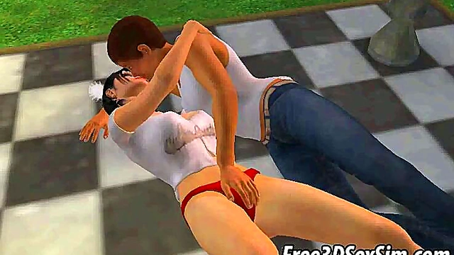 Sexy 3D Brunette Sucks Dick & Fucks Hard Outdoors In The Park