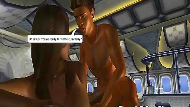 Foxy Ebony Stewardess Gets Fucked Hard In Uniform Cartoon Action