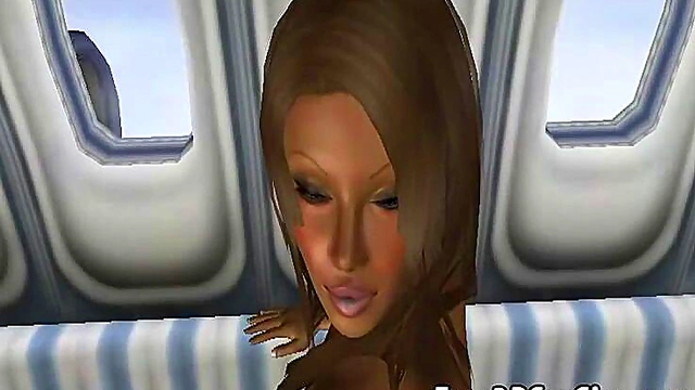 Foxy Ebony Stewardess Gets Fucked Hard In Uniform Cartoon Action