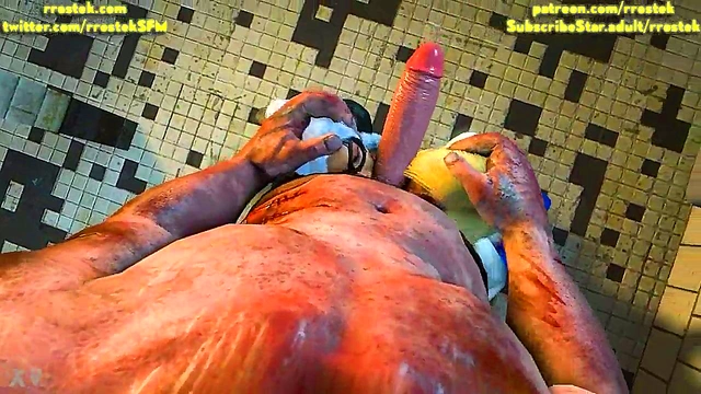 Power Girl & Black Cat Service Huge-Cock Ogre Man in 3D Anime Action